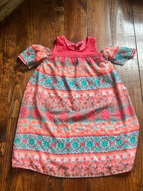 wonder nation Coral & Teal Patterned Cold-Shoulder Dress